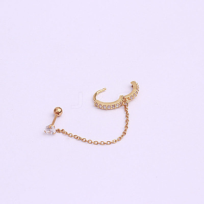 Brass Micro Pave Clear Cubic Zirconia Hoop Cartilage Earrings with Chain WG4D01B-03-1