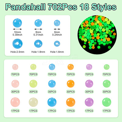 702Pcs 18 Styles Luminous Acrylic Beads MACR-TA0002-09-1