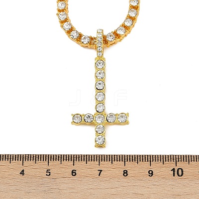 Alloy Full Crystal Rhinestone Christian Inverted Cross Pendant Necklaces NJEW-P333-01G-1