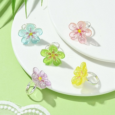 Luminous Glow in the Dark Flower Resin Finger Ring RJEW-JR00641-1
