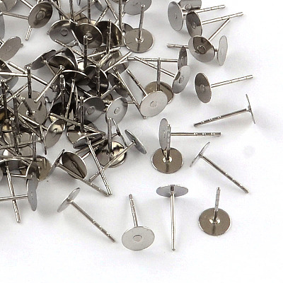 Non-Tarnish 316 Surgical Stainless Steel Flat Round Blank Peg Stud Earring Settings A-STAS-R073-02-1