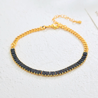 Eternal Brass Pave Cubic Zirconia Rectangle Tennis Anklets for Women Elegant Daily Wear CC7151-2-1