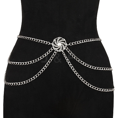 Aluminum and Alloy Crystal Rhinestone Sun with Imitation Pearl 3 Layered Waist Chains FS-WG9586B-02-1