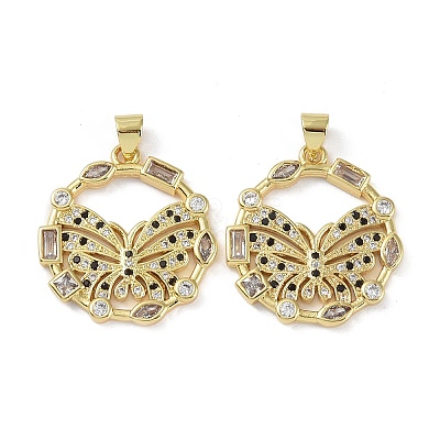 Rack Plating Brass Micro Pave Cubic Zirconia Pendants KK-K341-54G-04-1