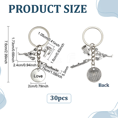 30Pcs Cheerleading Series Alloy Pendant Keychains KEYC-PH01630-1