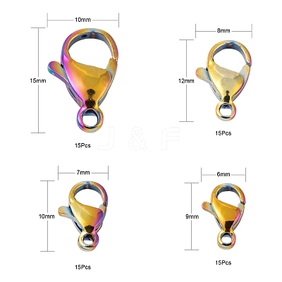 60Pcs 4 Style Ion Plating(IP) 304 Stainless Steel Lobster Claw Clasps STAS-LS0001-46MC-1