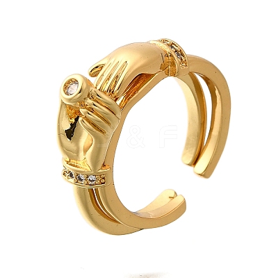 Brass with Cubic Zirconia Cuff Rings RJEW-Q018-01G-1