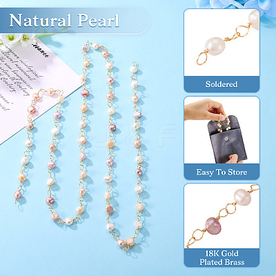 Handmade Cultured Freshwater Pearl Beaded Chains AJEW-TA0001-94-1