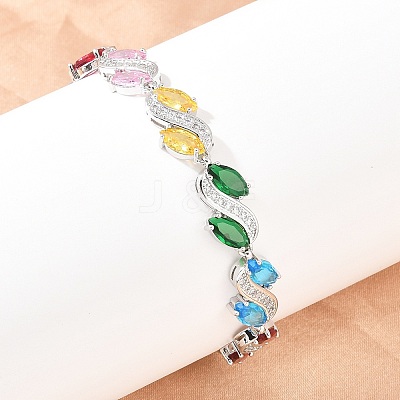 Platinum Tone Brass Micro Pave Cubic Zirconia Tennis Bracelets BJEW-B160-12P-1