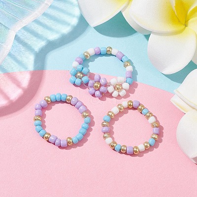 3Pcs 3 Style Glass Seed Beaded Stretch Rings Set RJEW-JR00616-01-1