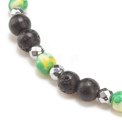 Natural & Synthetic Mixed Gemstone Beaded Stretch Bracelet with Clear Cubic Zirconia Cross for Women BJEW-JB08247-02-1
