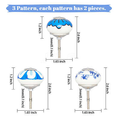 6Pcs 3 Styles Printing Porcelain Drawer Knobs FIND-GA0001-29C-1