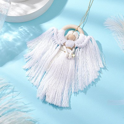 Angel Wood & Cotton Threads Pendant Decoration HJEW-JM02406-01-1