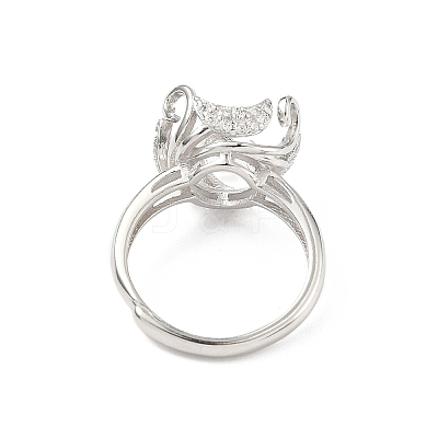 Rhodium Plated 925 Sterling Silver Micro Pave Clear Cubic Zirconia Adjustable Ring Components STER-NH0017-01P-1