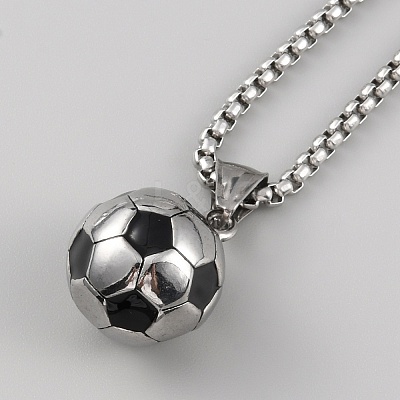 304 Stainless Steel Football Pendant Necklace with Box Chains for Women X1-NJEW-SZC0003-01P-1