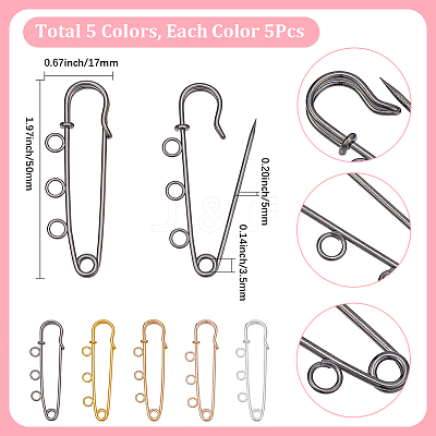 25Pcs 5 Colors Iron Brooch Findings FIND-SP0006-11-1