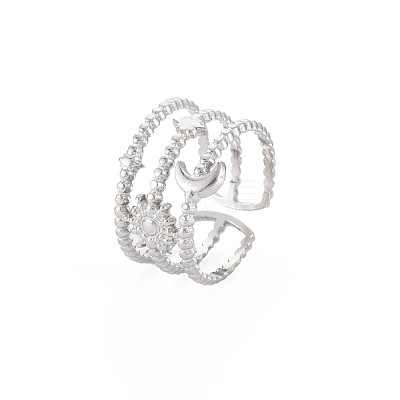 Non-Tarnish 304 Stainless Steel Sun and Moon Open Cuff Ring for Women RJEW-S405-152P-1