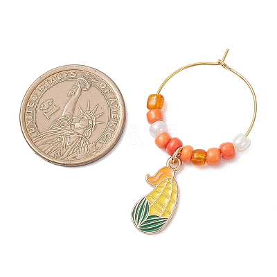 5Pcs 5 Styles Thanksgiving Day Alloy Enamel & Glass Seed Leaf Pumpkin Apple Wine Glass Decorations HJEW-JM04315-1