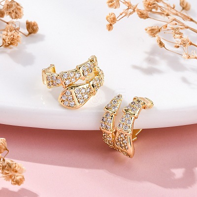 Rack Plating Brass Micro Pave Clear Cubic Zirconia Cuff Earrings EJEW-H147-12G-1
