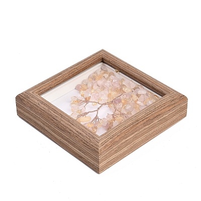 Natural Rose Quartz and Yellow Quartz Chips Tree of Life with Wooden Photo Frame Decorations DJEW-B013-04G-1