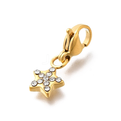 Star 304 Stainless Steel Rhinestone Pendants Decoration STAS-R159-57G-03-1