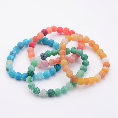 Natural Weathered Agate(Dyed) Stretch Beads Bracelets BJEW-JB02513-1