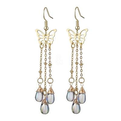 Golden 304 Stainless Steel Butterfly Chandelier Earrings EJEW-JE05731-1