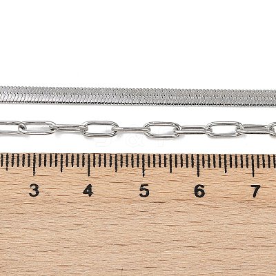 Non-Tarnish 304 Stainless Steel Paperclip & Herringbone Chains Double Layer Necklace for Men Women NJEW-E046-01P-1