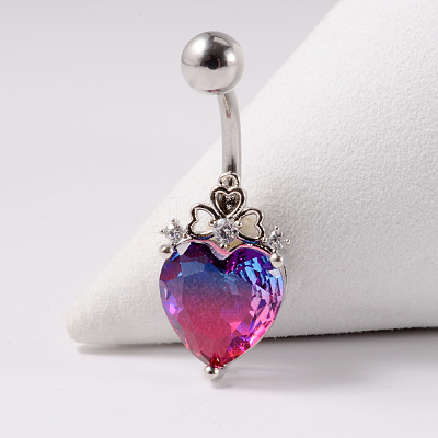 304 Stainless Steel & Bloodstone & Cubic Zirconia Belly Rings WGF3178-01-1