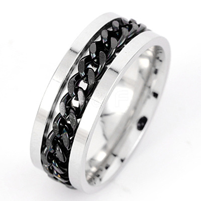 304 Stainless Steel Rotatable Chain Finger Rings for Men FS-WG60CA3-12-1