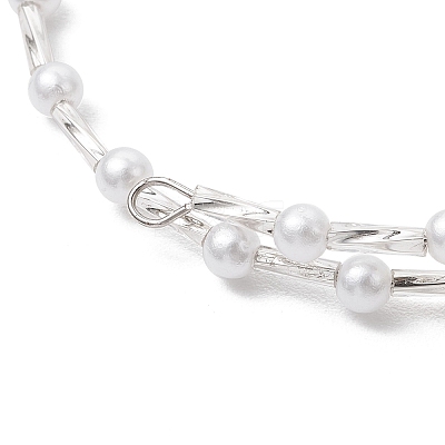 Starfish Synthetic Turquoise & Imitated Pearl Acrylic & Glass Twisted Bugle Beaded Bracelets for Women BJEW-JB11850-1