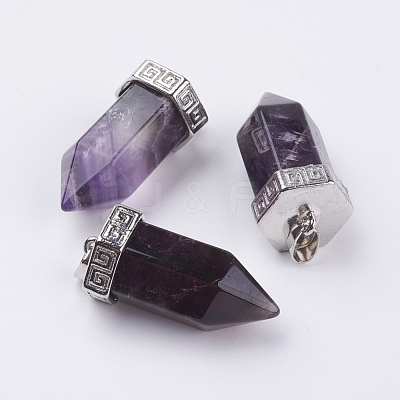 Natural Amethyst Pointed Pendants G-E442-03M-1