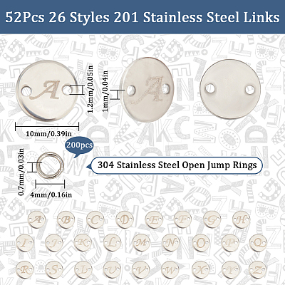 52Pcs 26 Styles 201 Stainless Steel Links STAS-SC0008-87-1