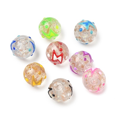 Luminous Handmade Enamel Gold Sand Glass Beads Strands LAMP-U004-08-1