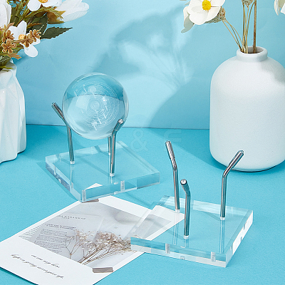 Square Clear Acrylic Crystal Rock Display Easels with 304 Stainless Steel Holder ODIS-WH0038-203-1