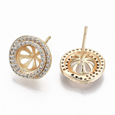 Brass Micro Pave Clear Cubic Zirconia Stud Earring Findings KK-T062-55G-NF-1