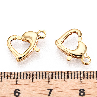 Brass Heart Lobster Claw Clasps X-KK-N254-16G-1