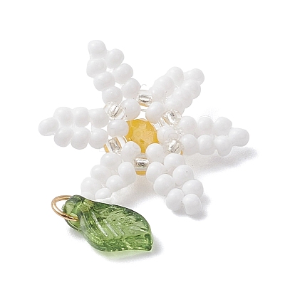 Glass Seed Beaded Flower Pendants PALLOY-TA00345-01-1