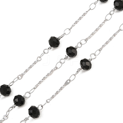 304 Stainless Steel Twist Bar & Glass Rondelle Faceted Bead Link Chain GL-CBA23D8-01P-1