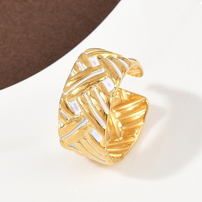 304 Stainless Steel Adjustable Enamel Cuff Rings for Women RJEW-A074-06G-1