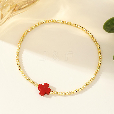 Brass Round Beads Stretch Bracelets VH4184-2-1