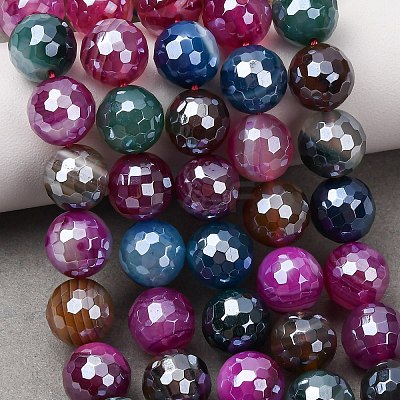Electroplated Natural Agate Beads Strands G-B191-A07-10mm-11-1