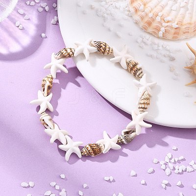 Natural Spiral Shell & Synthetic Turquoise Beads Stretch Bracelets for Women BJEW-JB14069-1