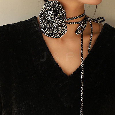 Leopard Print Pattern Fabric Rose Tie Choker Necklaces for Women LS-NJEW-Z022-01I-1