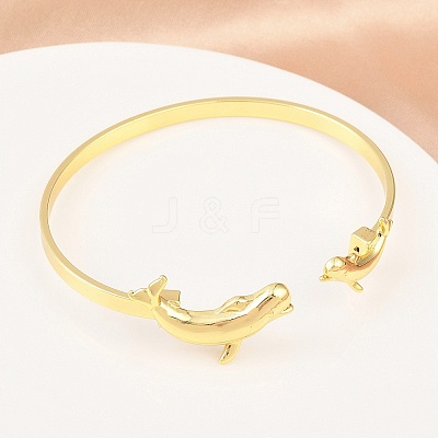 Marine Organism Brass Cuff Bangles for Women BJEW-D368-03E-G-1