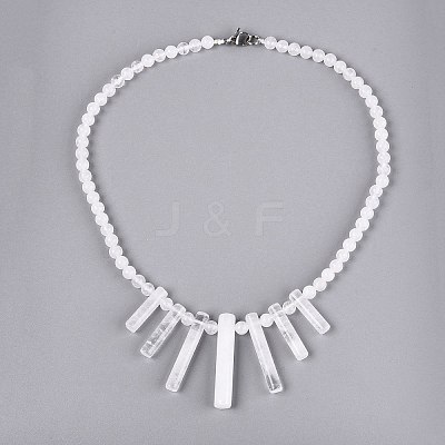 Natural Quartz Crystal Round Beaded Fan Bib Necklaces NJEW-N064-04J-1