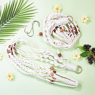 2Pcs Handmade Macrame Polyester with Wood Bead Plant Hanger AJEW-HS0001-47A-1