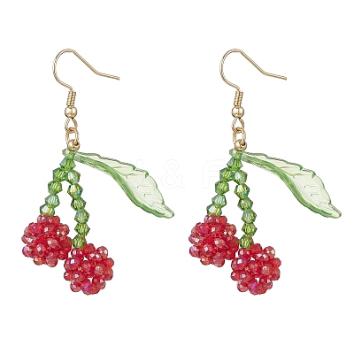 Cherry Glass Seed Beads & Acrylic Dangle Earrings EJEW-MZ00699-02-1