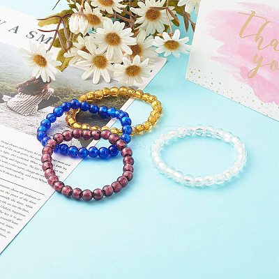 Handmade Silver Foil Glass Beaded Stretch Bracelets BJEW-JB06464-1