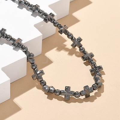Non-Magnetic Hematite Beads Necklaces for Women Men NJEW-R020-01-1